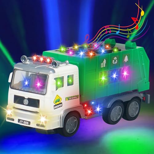 Camión de basura grande de juguete, camión de basura de 40 cm, juguete con luz y sonido, música 4D, borde de luz, autopropulsado, adecuado para niños de 3 a 7 años y mayores de