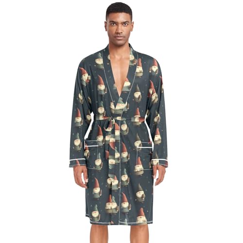 Men’s Robe Cartoon Gnome Print, Long Sleeve Bathrobe for Sleep Shower-M