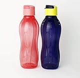  Tupperware EcoEasy Trinkflasche to Go 2X 750ml Dunkelblau/Gelb + Lachs/Rosa + Geschenk Mehlschaufel