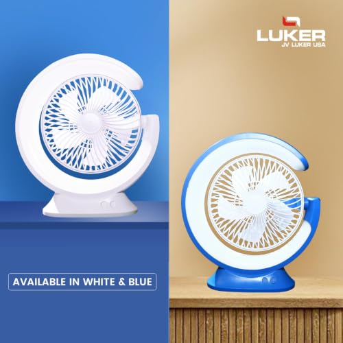Image of Luker AVENTUS Rechargeable Table Fan Portable 5W Fan with 3Speed Control Up to 1800RPM USB Type-C Charging Silent 5hr Runtime 3LED Color Mode 150mm Airflow for Home Office Desk (New Launch, 1yr Wrnty)