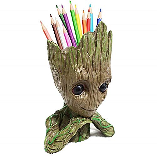 boxod Flowerpot Treeman Baby Groot Succulent Planter Cute Green Plants Flower Pot with Hole Pen Holder (Absorbed)