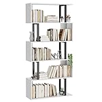 Gadroad 5 Tier Geometric Bookcase,S Shaped Bookshelf, Wood Decorative Storage Shelving, Modern Freestanding Display Shelves, Tall Book Shelf Unit for Living Room Bedroom, White