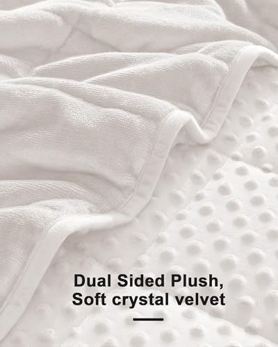 Image of Ultra-Soft Weighted Blanket for Adults(15 lbs, 48 inch x 72 inch Full Size) Minky Dot Fleece Cooling Breathable Heavy Blanket with Glass Beads, Perfect for 140-190 lbs, Machine Washable, Cream