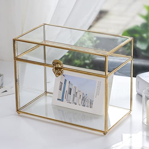 image for NCYP 25cm Glass Card Box Large Geometric Terrarium Gold Handmade Brass