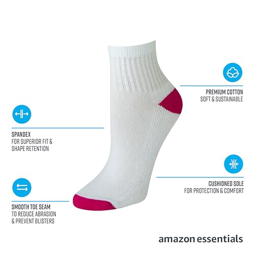 Amazon Essentials Women's Cotton Ankle Socks, Lightly Cushioned, 10 Pairs3