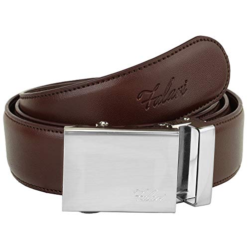 Image of Falari Men Unisex Genuine Leather Ratchet Dress and Casual Belt, Automatic Sliding Buckle, Trim to Fit