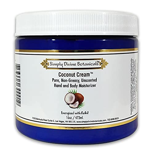 Simply Divine Botanicals Coconut Cream Organic, Non-Greasy, Unscented Hand and Body Moisturizer with Aloe Vera, 16oz