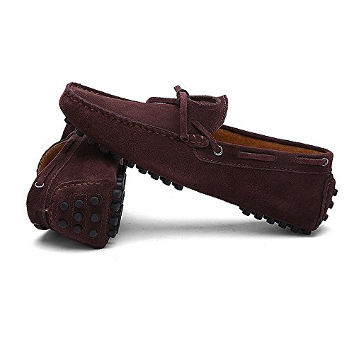 Men's Driving Penny Loafers Genuine Leather Boat Moccasins Rubber Studs Sole(Coffee,10 M US)2
