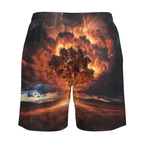 Tree with Thunder Strikes Mens Swim Trunks with Quick-Drying Lining Beach Shorts for Outdoor Sports4