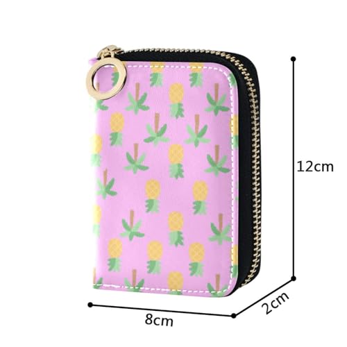 Women's Pineapple Palm Tree Purple Credit Card Holder Wallet Leather Zipper Card Case for Ladies Girls 203010162