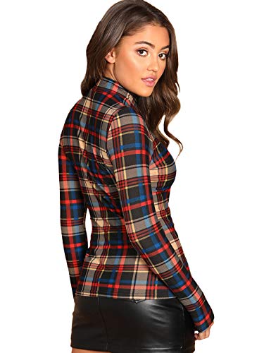 SweatyRocks Women's Mock-Neck Graphic Print Long Sleeve T Shirt Basic Blouse Tops Multicolor S