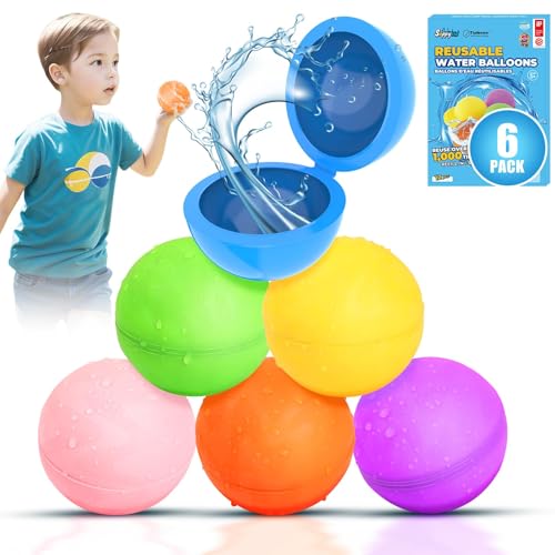 Tizikcon 6PCS Magnetic Reusable Water Balloons for Kids Outdoor Activities, Refillable Latex-free Pool Beach Bath Toys, Self Sealing Water Bombs Splash Balls Quick Fill for Summer Games