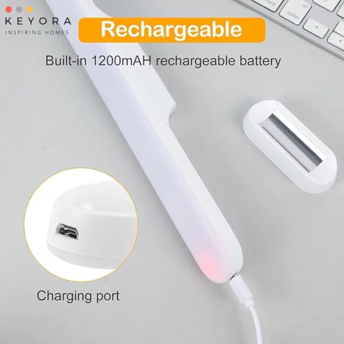 Image of KEYORA Slim LED Under Cabinet Lamp with Curved Edge, 3-Color Dimmable Modes, 1200mAh Battery, USB Rechargeable Magnetic Mount LED Light Bar for Kitchen, Closet, Wardrobe & Bedroom Lighting
