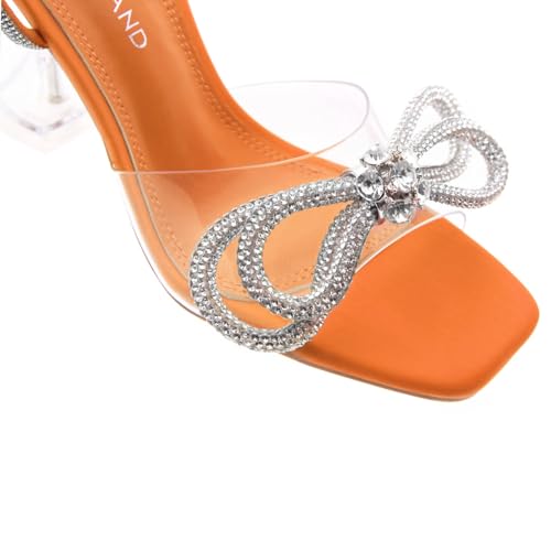 Shoe Land Women’s Clear Rhinestone Bow Heels – Double Bowknot & Adjustable Ankle Strap | Crystal Stiletto High Heels with Square Open Toe for Wedding & Party3