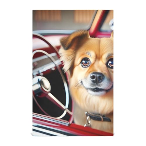 ODAWA Cute Dog with Big Eyes Driving Car3 Dish Towels Reusable Kitchen Towels Dish Towels for Drying Dishes (18