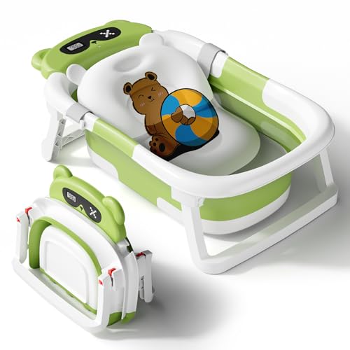 Image of AVIDOR Baby Bathtub,Collapsible Bathtub for Newborn to Toddler,Durable Essential Infant Bath Tub,Portable Travel Baby Bathtub with Soft Cushion,No-Slip Hanging and Detachable Bathtub, Blue