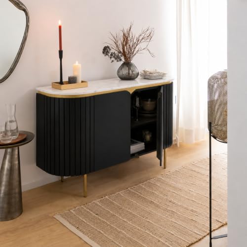 Image of The Attic Carlston Sideboard, Multipurpose Cabinet for Kitchen and Living Room Storage, Solid Mango Wood, Black Matte Finish