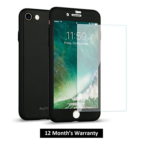 AnsTOP iPhone 8 Case, iPhone 7 Case, Ultra-Slim Full Body Protective Case for iPhone 8/7 with Tempered Glass Screen Protector (Black)
