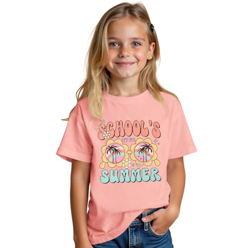 Girls School's Out for Summer Shirt Last Day of School T-Shirt Kids Funny Graphic Summer Break Short Sleeve Tees Tops