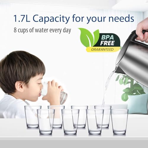 COMFEE' 1.7L Stainless Steel Electric Tea Kettle, BPA-Free Hot Water Kettle Electric with LED Light, Auto Shut-Off and Boil-Dry Protection, 1500W Fast Boil Electric Kettle - Image 3