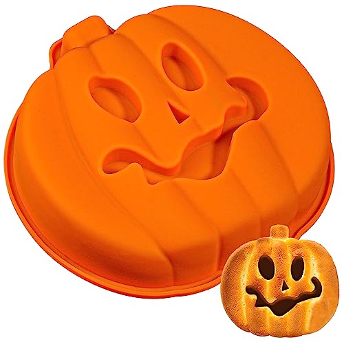 Webake Pumpkin 8 Inch Cake Pan Silicone Jack-O-Lantern Mold 3D Pumpkin Shaped Cake Mold Large Halloween Baking Pan Trick or Treat for Halloween Party