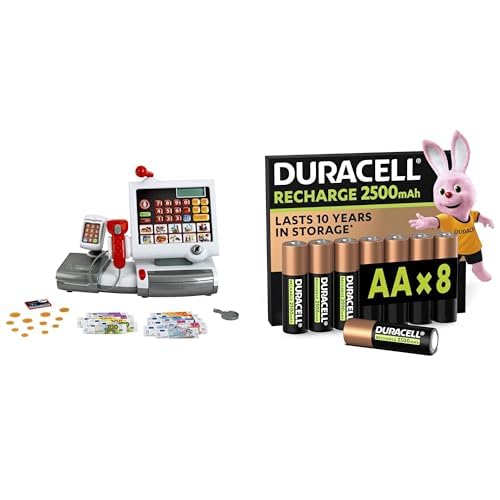 Theo Klein Caja Registradora, Teclado/escáner, 3+ años, & Duracell AA Recargables 8 Unidades, 2500mAh