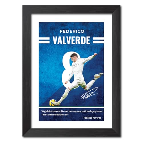 Image of TenorArts Federico Valverde Quotes Poster Frame Real Madrid Laminated Photo Framed Painting with Matt Finish Black Textures (12 inches x 9inches)