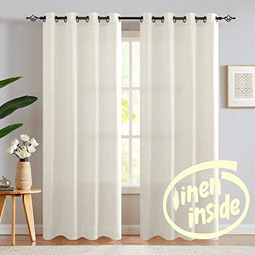 jinchan Linen Blend Curtains for Living Room 84 Inch Length Drapes Flax Draperies