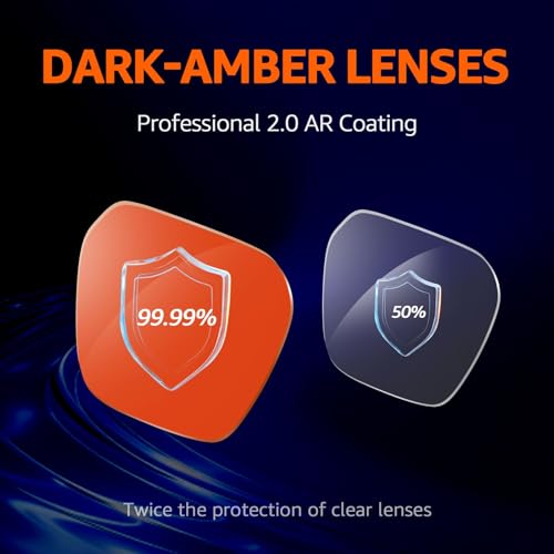 Image of TJUTR 99.9% Blue Light Blocking Sleep Glasses, Professional 2.0 AR Coatings Amber Lens for Computer Reduce Eyestrain
