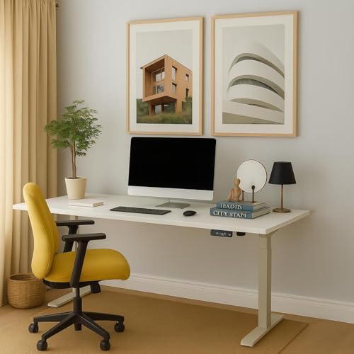Image of INNOWIN Hat - Electronic Height Adjustable Desk | 80Kg Weight Capacity | Single Motor | Controller with 3 Presets | 3 Years Limited Warranty | White | 54 * 27 Inches Main Top
