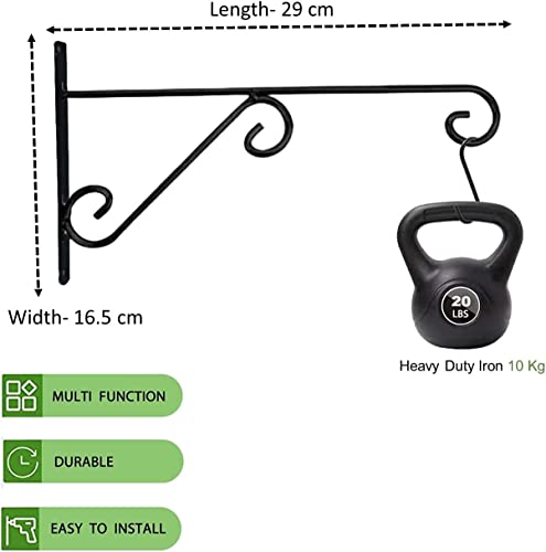 Image of Planter Hanger Metal Wall Hook Hanging Plant Bracket | Decorative Straight Plant Hanger for Pots, Bird Feeders, Planters, Lanterns, Macrame, Wind Chimes Indoor Outdoor (Black, 18)