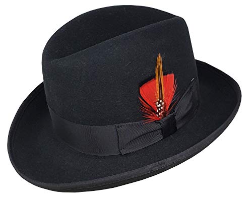 Different Touch Men's 100% Wool Felt Homburg Style Godfather Hats (M, Black)