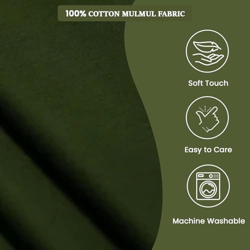 Image of Plain Mulmul Soft Cotton Fabric | Lightweight Breathable Mulmul Cloth | Super Quality Natural Cotton Fabric for Kurta, Dress, Dupatta, Lining & Craft Use (Vineyard Green, 1 Meter)