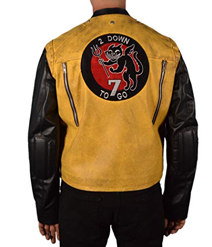 Flesh & Hide F&H Men's Distressed Black and Yellow Colossus Synthetic Leather Jacket2