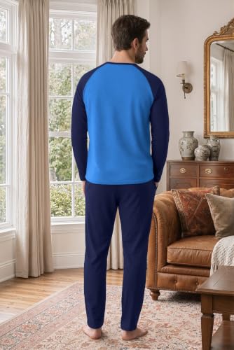 Ekouaer Mens Pajama Set Long Sleeve PJs Lightweight Sleepwear with Pockets - image 5