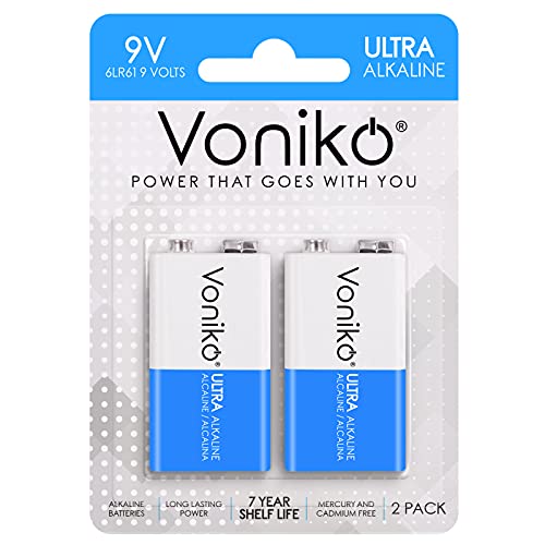 Voniko 2-Pack 9V Batteries Long-Lasting 9 Volt Battery for Smoke Detector Fire Alarm and Household Devices Leakproof 7-Year Shelf Life