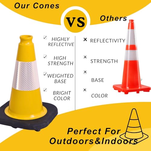 Image of BESEA 6 Pack 12 Inch Yellow Traffic Cones with Wide Stable Base