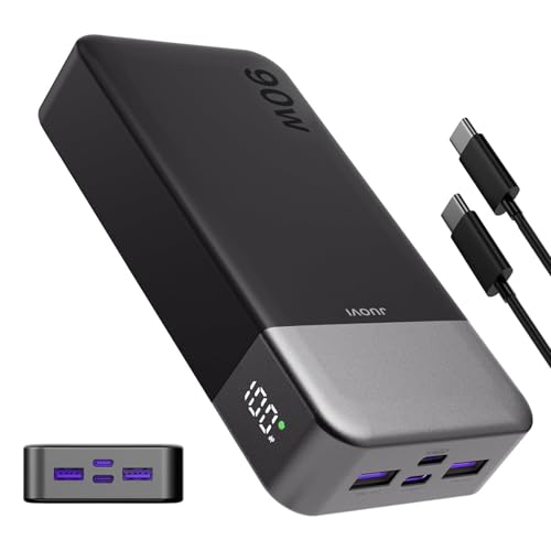 JUOVI Batterie Externe 90W pour PC Portable 20000mAh, Chargeur Portable Power Bank Charge Rapide avec 2 USB-C et 2 USB-A, Batterie Portable pour MacBook iPhone...