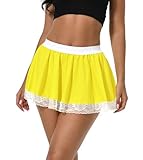 Afibi Women Mini Skirt Sexy Lace Ruffle Solid Skirt Lingerie Short Skater Skirt (XX-Large, Yellow)