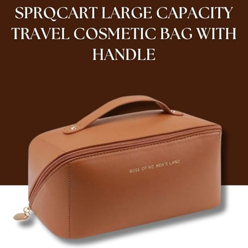 Image of Dangfly Large Capacity Travel Cosmetic Bag with Handle and Divider - Multifunctional Makeup Bag for Easy Access,Waterproof 10 Cms (Brown)