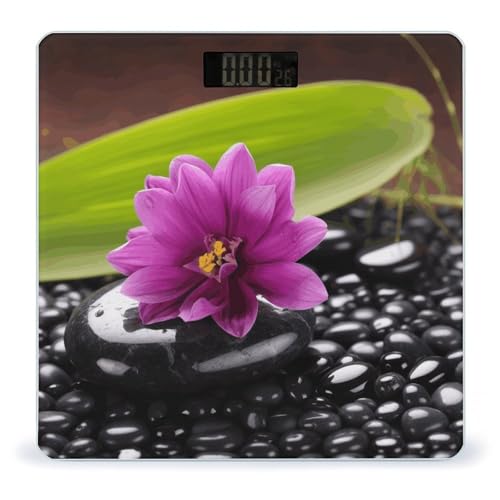 Báscula digital corporal con diseño morado y piedra negra miniatura 1