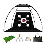 KIRJAUDU Multifunktionales Golfballnetz 300×180×240cm, Golf Trainingshilfen mit 3-Zonen Matte & 10 Bällen, Tragbar für Indoor & Outdoor, Minigolf für Zuhause,Golf Netz