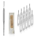 May Set Lames de Gouge pour Podologie & Pédicure | 10x Lames stériles Fig 1 en Acier Carbone + Manche de Scalpel N°3 avec poignée ronde en Inox | Instruments professionnels pour cors et callosités