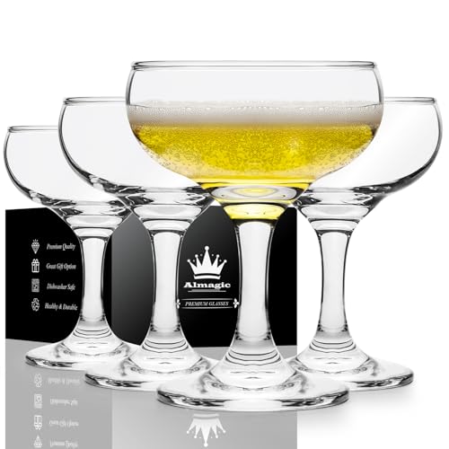 Coupe Glasses Set of 4-5 oz / 150 ml Premium Crystal Champagne Coupe Glass, Pure Clear Cocktail...