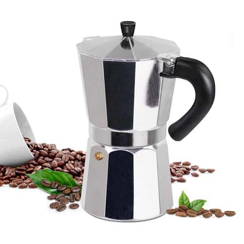 Supvision Cafetera italiana de aluminio para 6 tazas, 300 ml, cafetera de café expreso, cafetera moca, percolador para estufa de cerámica eléctrica, cafeteras clásicas Greca, portátiles para una fácil