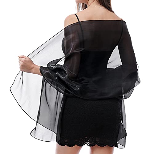 Ladiery Silk Scarves and Wraps for Evening Dresses Women Sheer Soft Bridesmaid Wedding Shawl Party Organza Stole, black, 170 * 70 CM/67 * 28 INCH