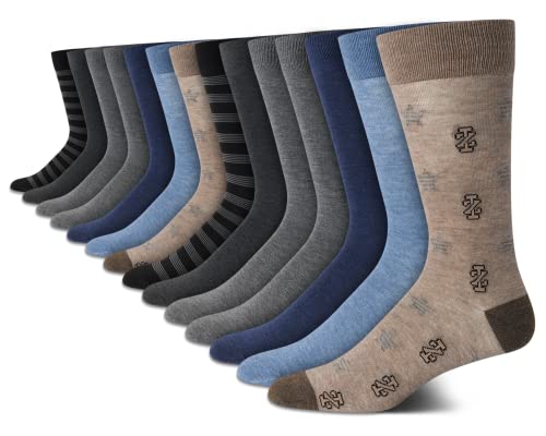 Izod Men's Dress Socks - Lightweight Comfort Crew Sock (14 Pack), Size 6-12.5, Size 6-12.5, Tan/Grey Solid #TOP6