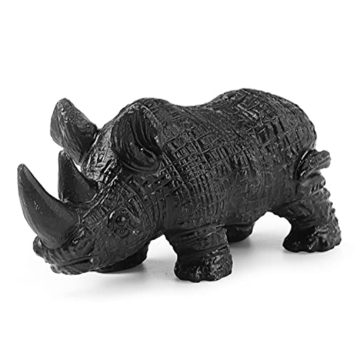 Artistone 3 Black Obsidian Crystal Rhinoceros Statue Sculpture, Hand Carved Gemstone Rhino Animal Figurines Collectible Decoration for Home Office with Gift Box