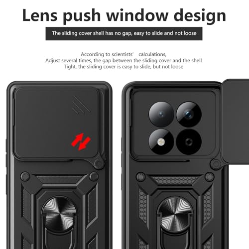 Image of Casodon Heavy Duty Back Case Cover for Redmi Note 15 Pro Plus 5G, Shockproof Redmi Note 15 Pro Plus Back Cover, Ring Case with Kickstand and Camera Protection Shutter - Black