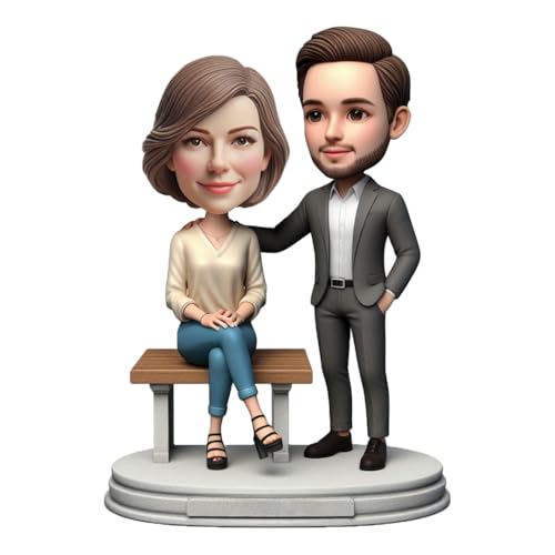 Custom Bench Sitting Couple Bobblehead Handcrafted Awesome Gift for Sweethearts Casual Intimate Moment Capture Charming Desktop Decor